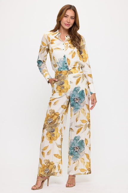 Conjunto Blusa y Pantalón Floral Azul Jash Online