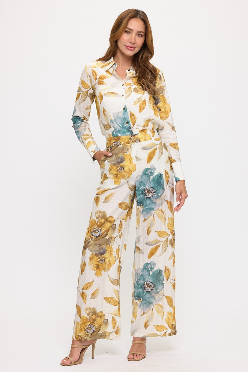 Conjunto Blusa y Pantalón Floral Azul Jash Online