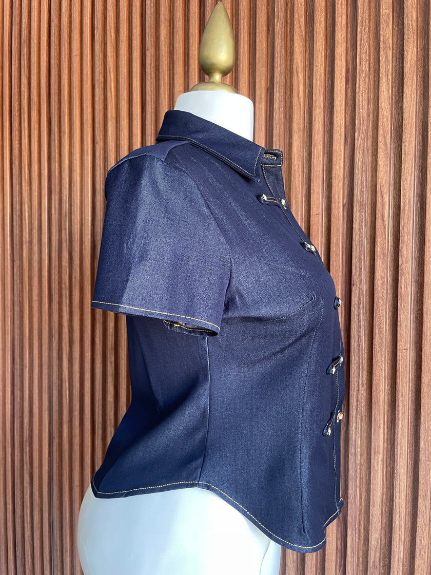 Blusa Napoleón Stretch Mezclilla Azul