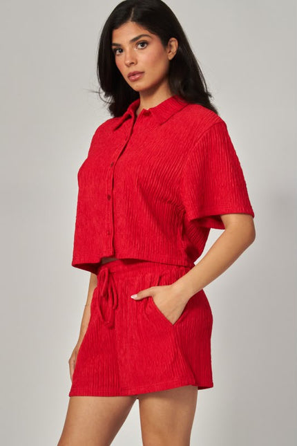 Conjunto Blusa y Short Textura Acanalada Rojo