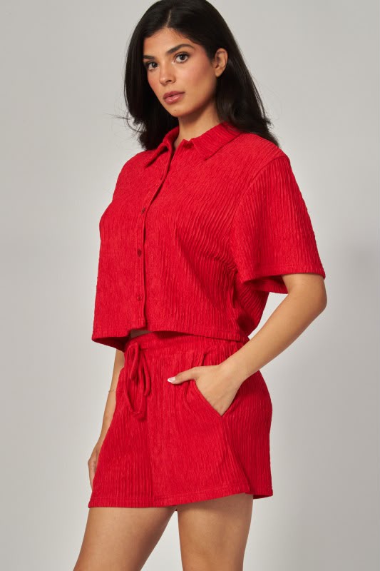Conjunto Blusa y Short Textura Acanalada Rojo