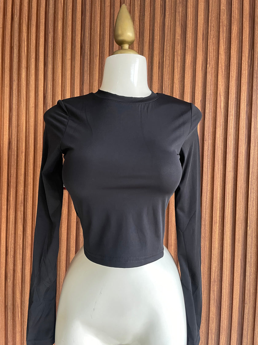 Crop top manga larga negro Jash Online