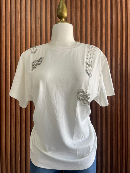 Blusa Oversize Rosa Palo con Broche de Cristal