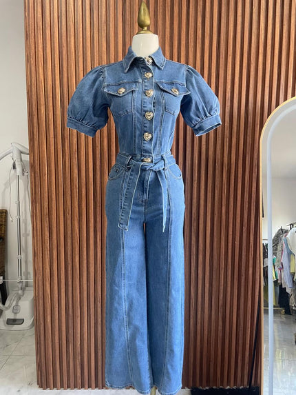 Jumpsuit Palazo Mezclilla con Botones Corazón