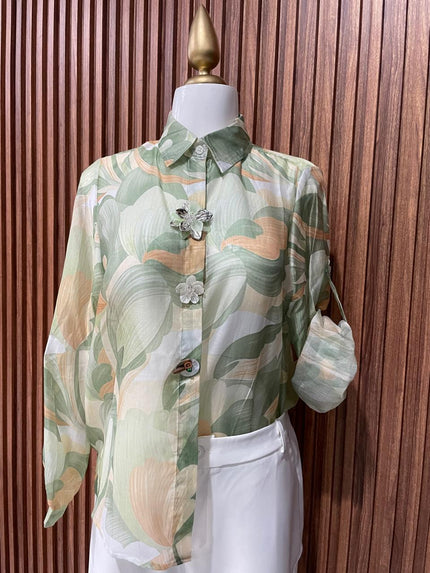 Blusa Verde Abstracta con Bolsita