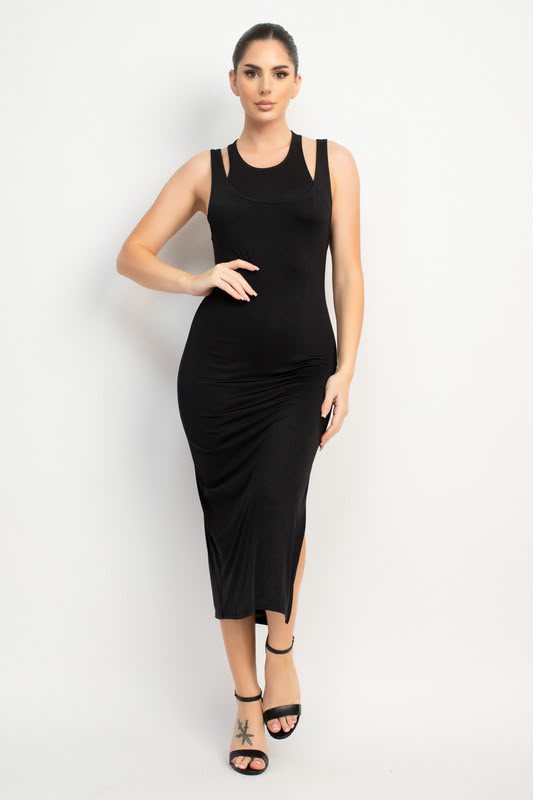 Vestido Negro Entallado con Abertura
