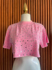 Playera Crop con Brillo Rosa