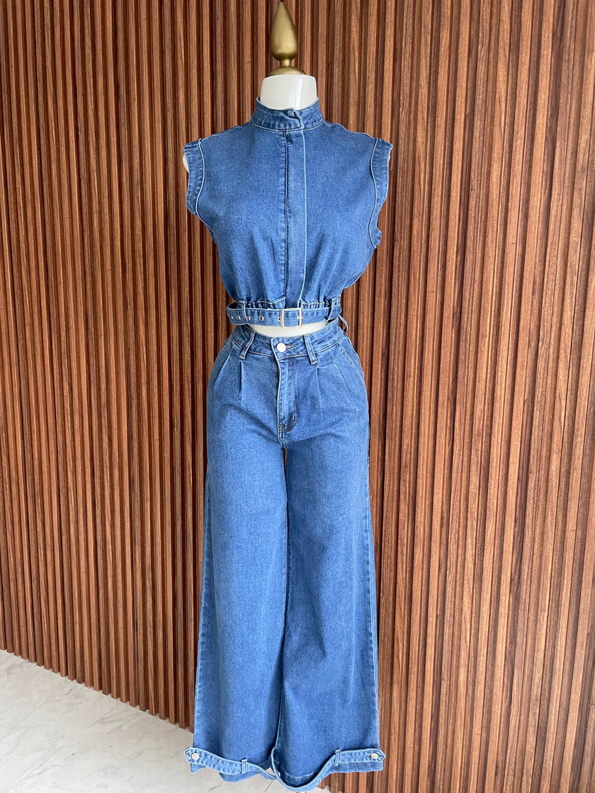 Conjunto de mezclilla top y pantalon wide leg Jash Online
