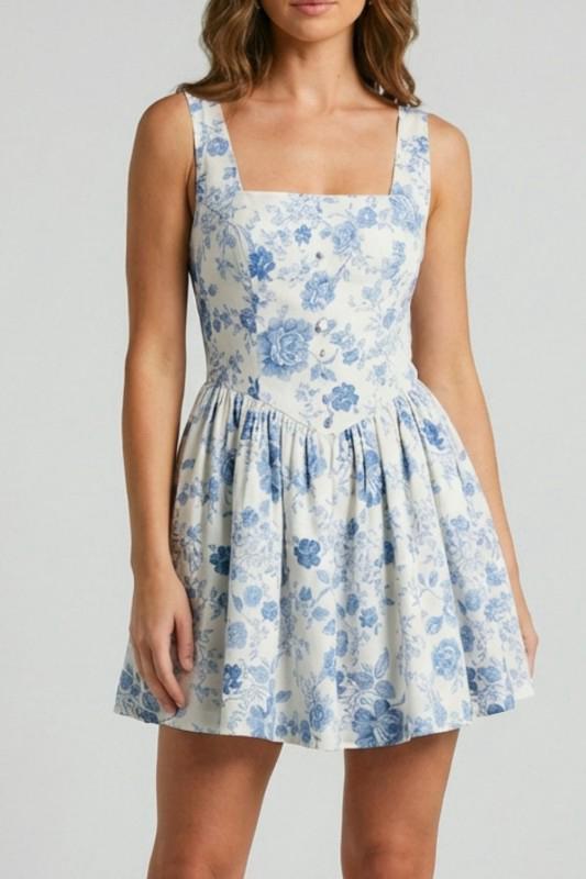 Vestido Floral Azul Toile frontal
