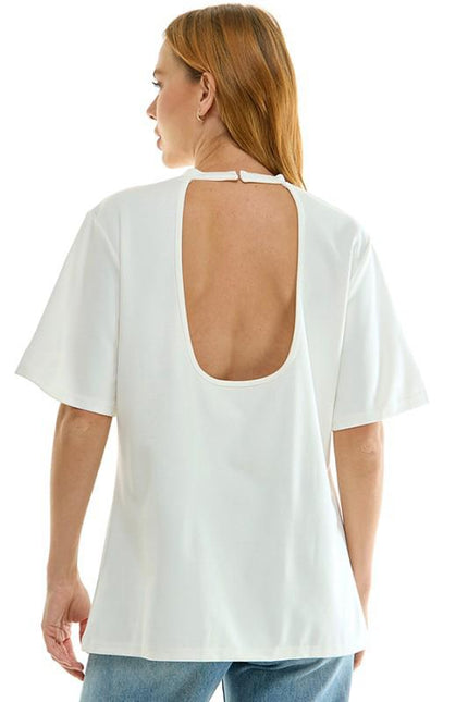 Playera Blanca Oversize Espalda Descubierta con Labios