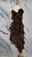 Vestido Ruffle Asimétrico Café