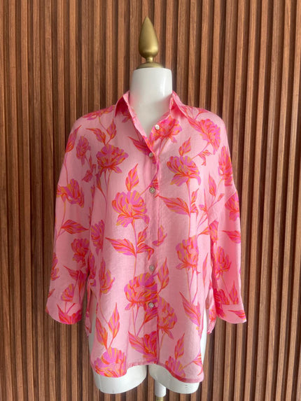 Blusa Oversize Floral Rosa