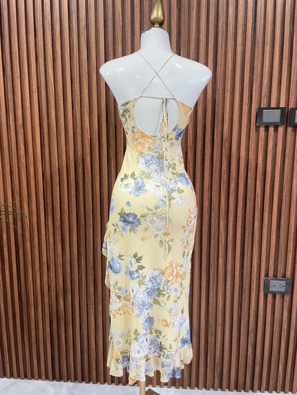 Vestido Floral Azul con Holán