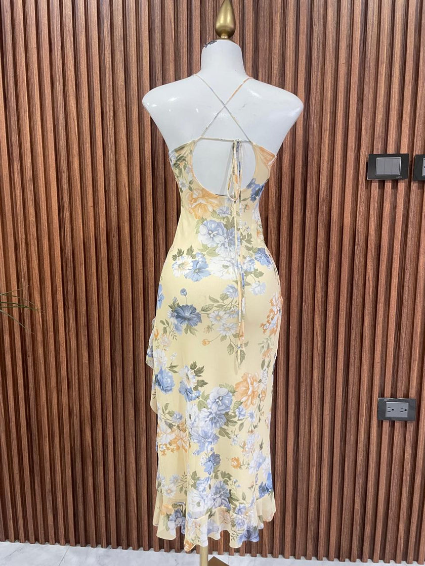 Vestido Floral Azul con Holán