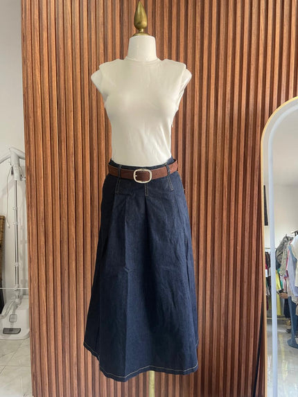 Conjunto Top y Falda Mezclilla con Cinturón Negro