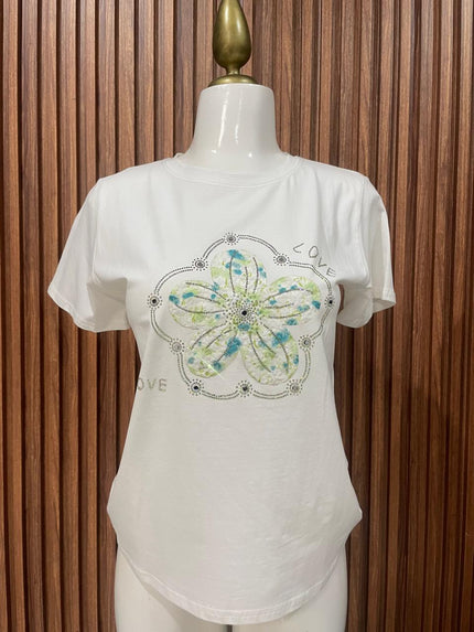 Playera Blanca Flor Bordada LOVE
