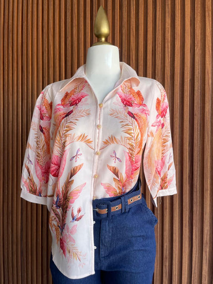 Blusa Peach Tropical con Aves