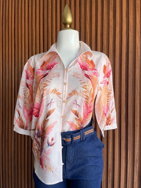 Blusa Peach Tropical con Aves