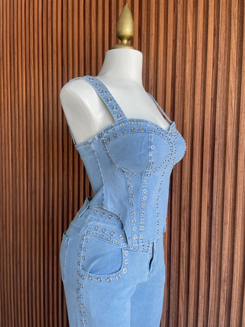 Conjunto Corsé y Pantalón Mezclilla con Remaches