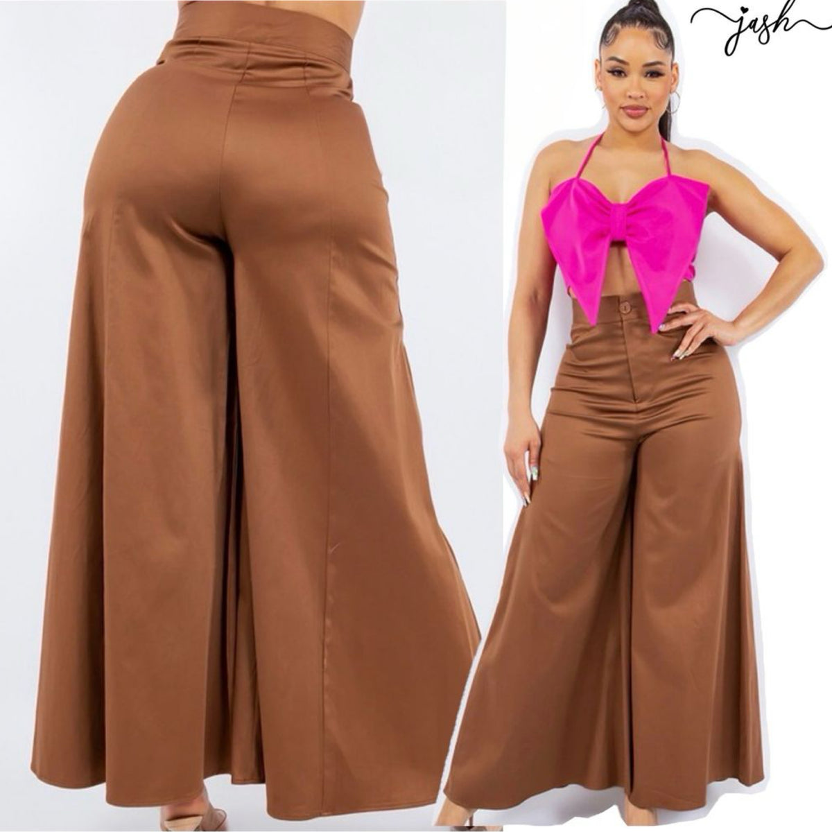 Pantalón Palazzo Satinado Café - Jash Online