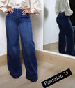 Jeans wide leg azul tono medio detalle Jash Online