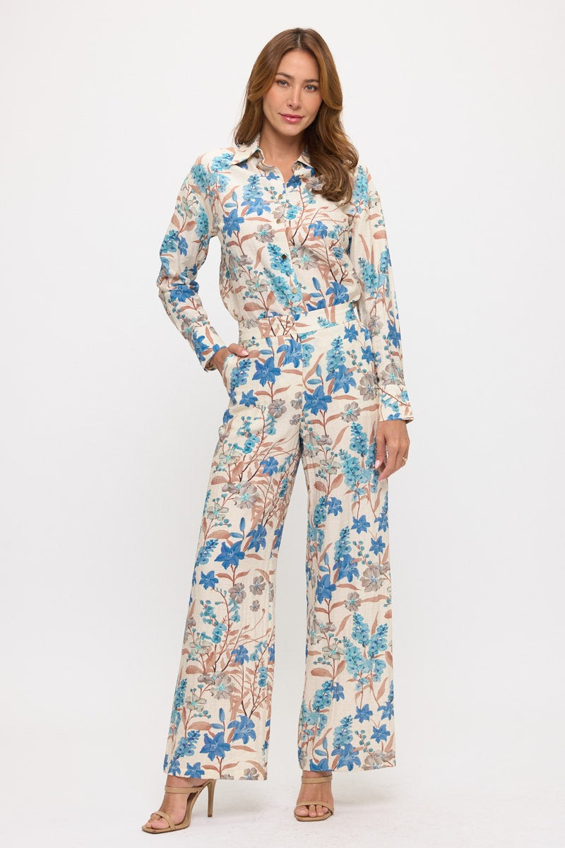 Conjunto Blusa y Pantalón Floral Mostaza Jash Online