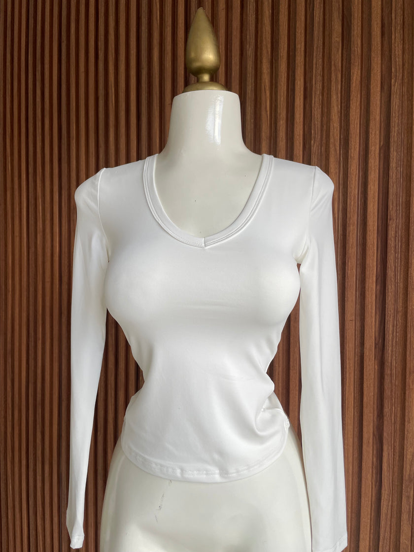 Blusa blanca manga larga escote en V Jash Online