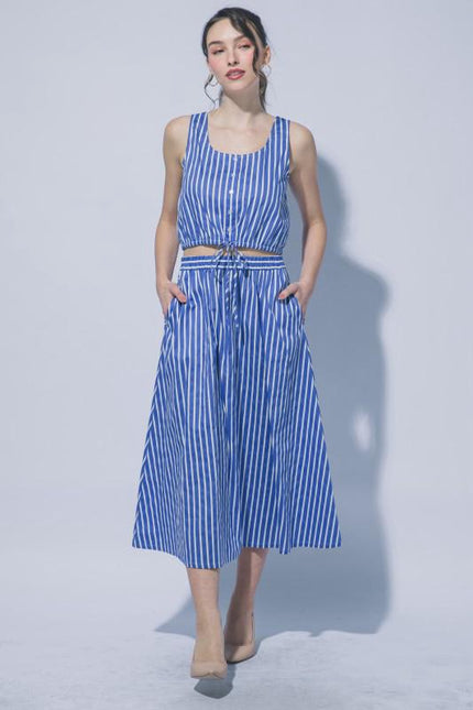 Conjunto Top y Falda Rayas Azul
