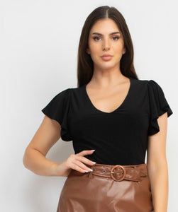 Blusa negra casual de cuello V