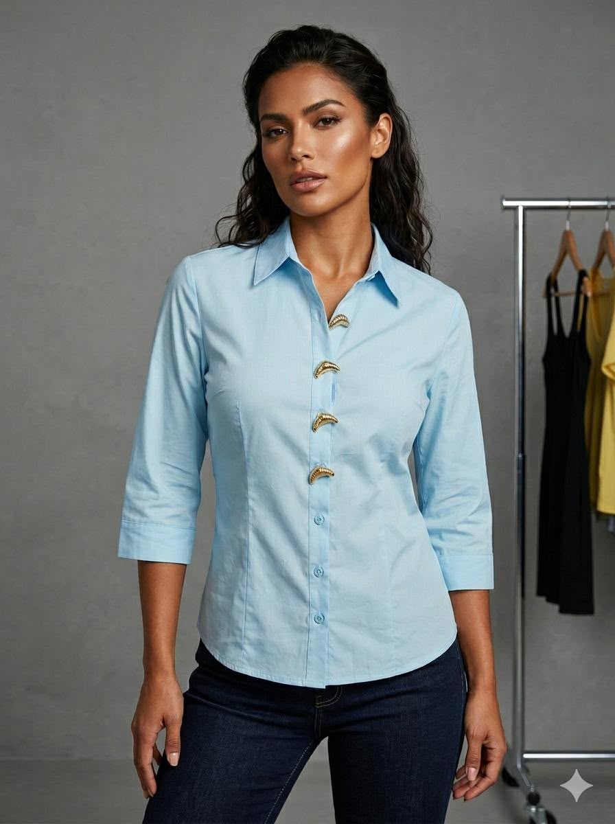 Blusa Botones 3/4 Celeste