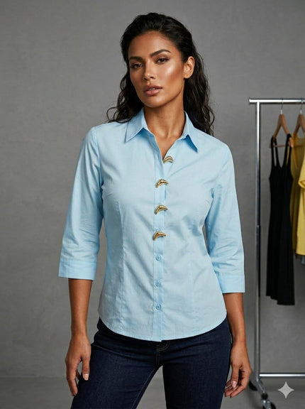 Blusa Botones 3/4 Celeste