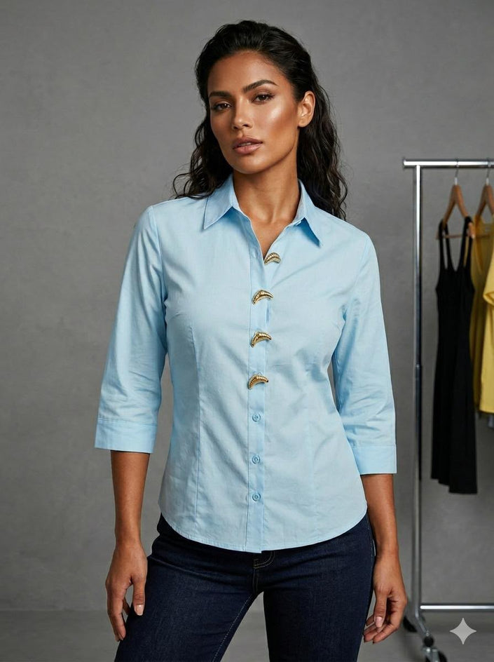 Blusa Botones 3/4 Celeste