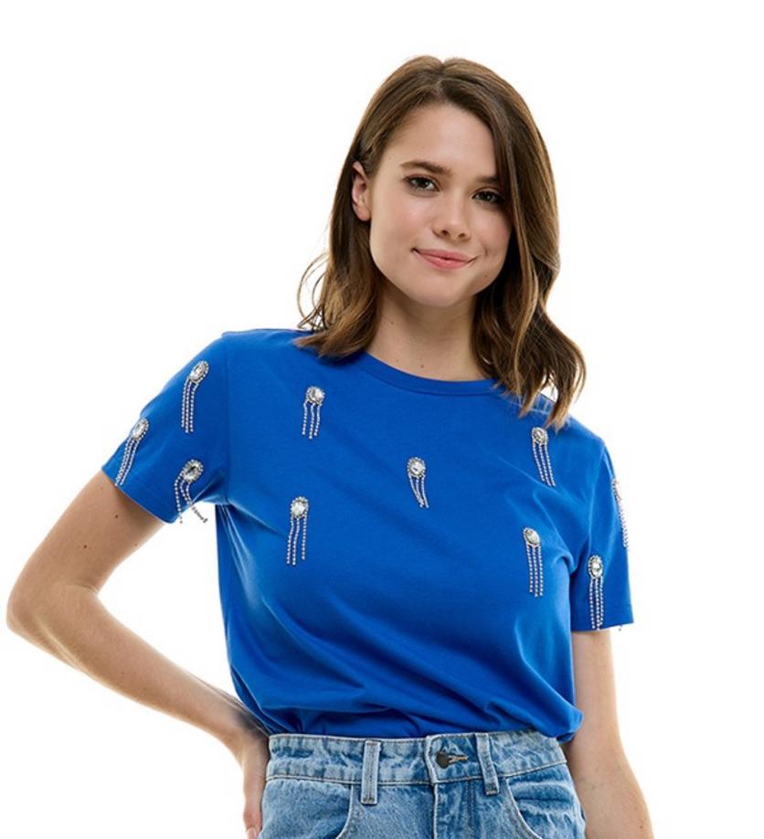 Blusa Azul con Diseño de Cierres