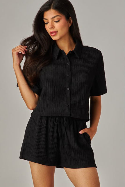 Conjunto Blusa y Short Textura Acanalada Negro