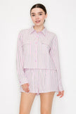 Conjunto Blusa y Short Rayas Manga Larga Rosa