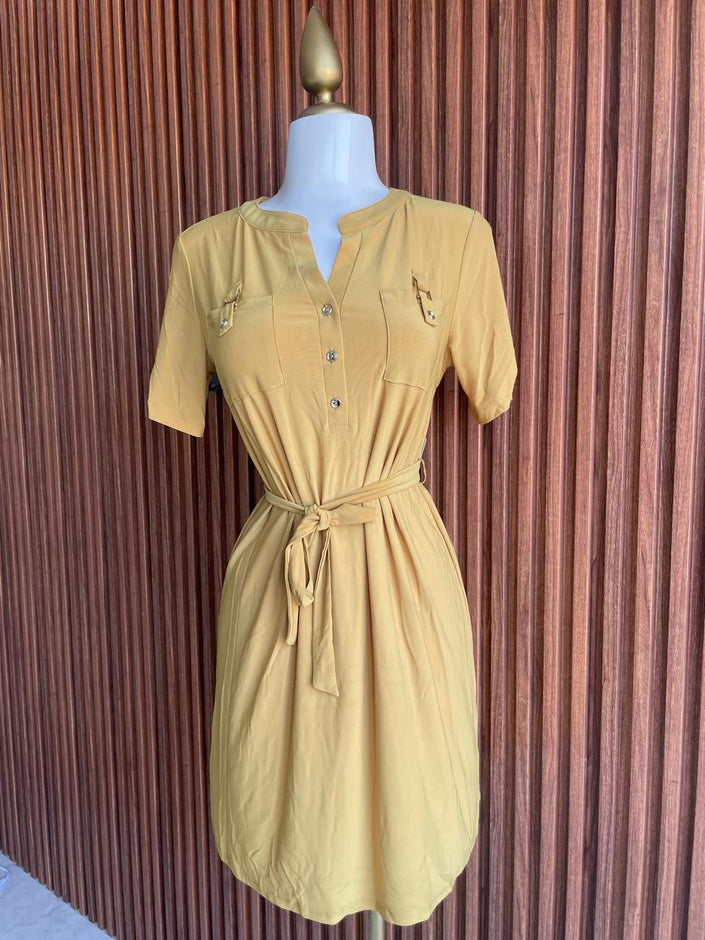 Vestido Mostaza con Cinturón