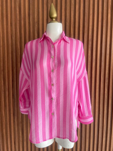 Blusa Oversize Rayas Rosa