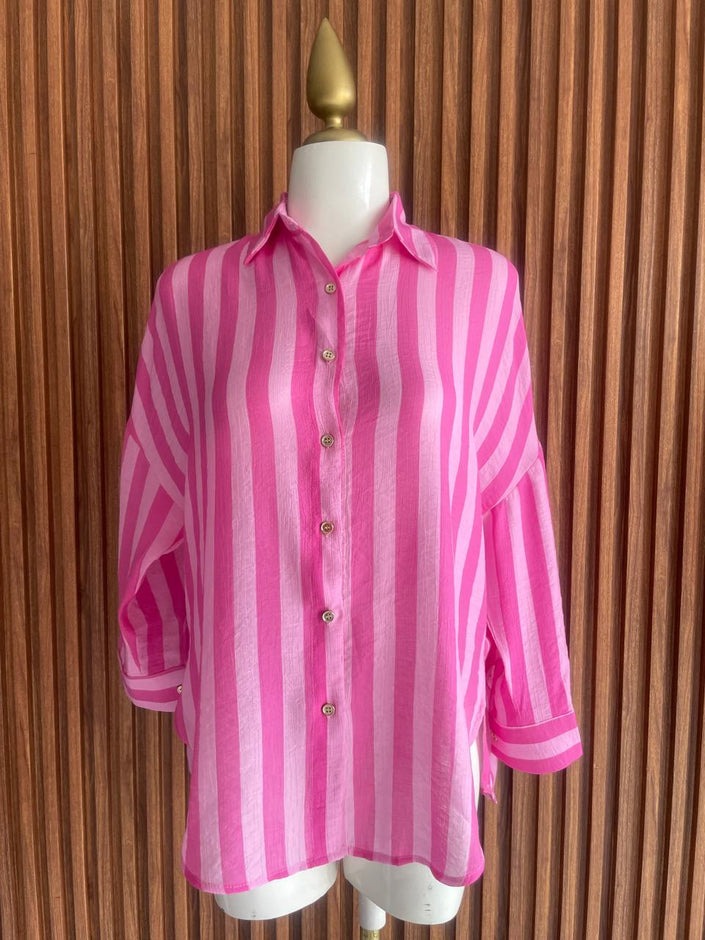 Blusa Oversize Rayas Rosa