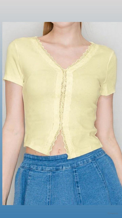 Top Crop Encaje Amarillo