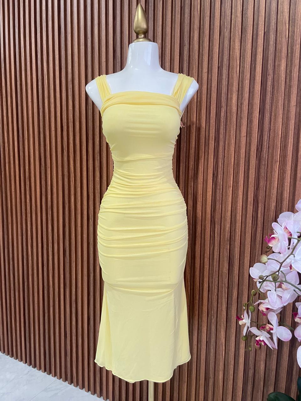 Vestido Amarillo Fruncido trasero