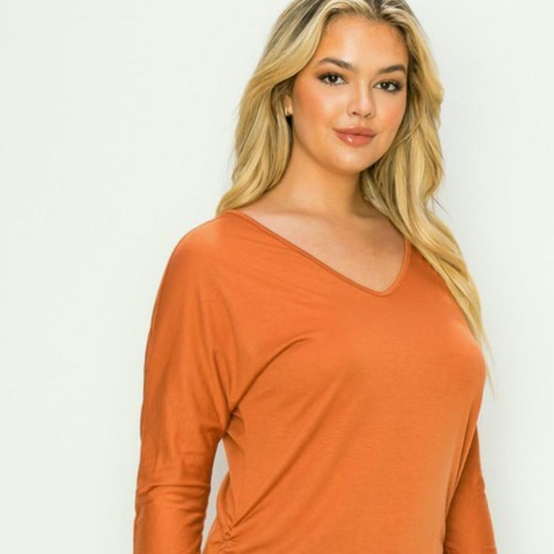 Blusa Naranja Versátil de cuello V