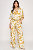 Conjunto blusa y pantalón floral mostaza Jash Online