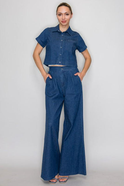 Conjunto Camisera y Pantalón de Mezclilla Azul Oscuro