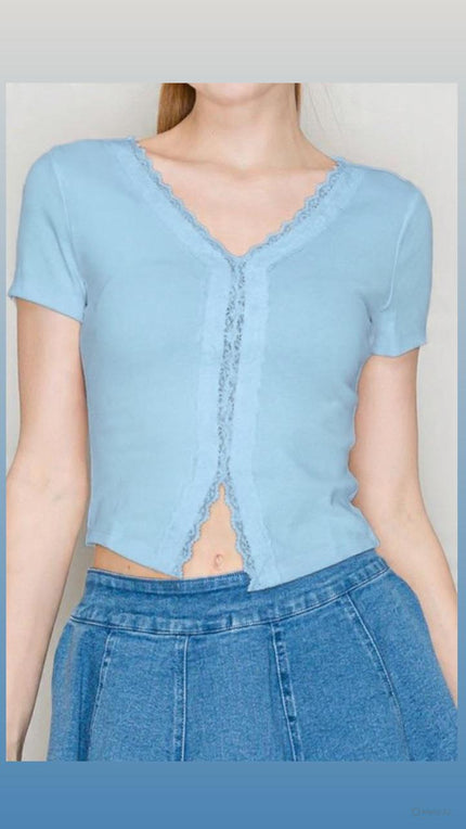 Top Crop Encaje Azul