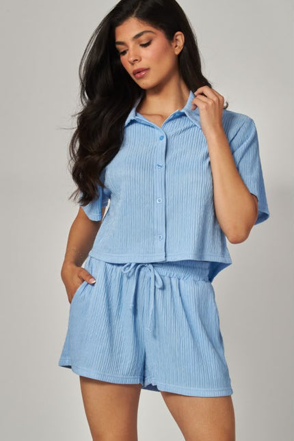 Conjunto Blusa y Short Textura Acanalada Azul