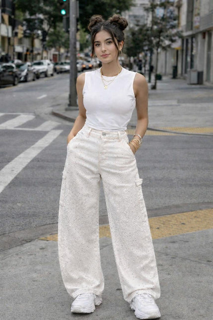 Pantalón Blanco con Piedras