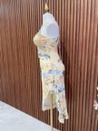Vestido Floral Azul con Holán lateral