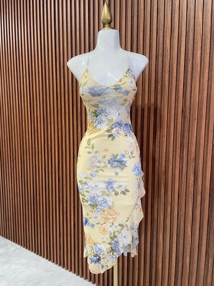 Vestido Floral Azul con Holán trasero