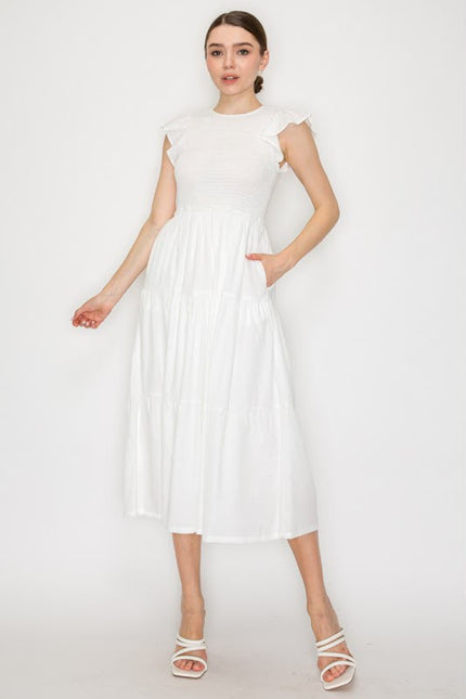 Vestido Midi Blanco con Olanes