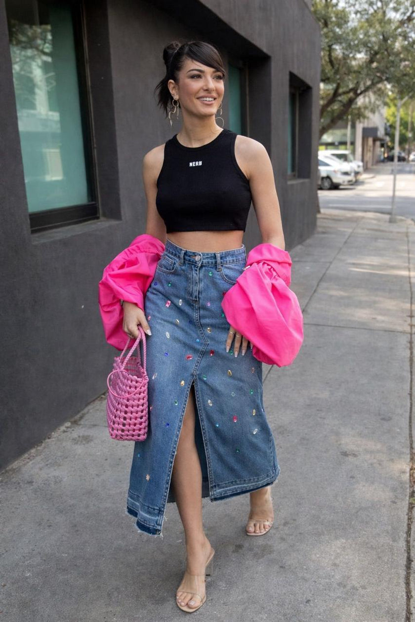 Falda Denim Pedrería puesta